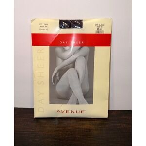 Avenue Day Sheer Pantyhose Off Black SZ B Sandalfoot Ribbed‎ Panty NIP